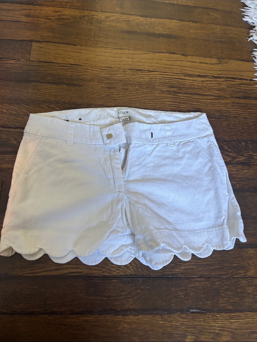 J. Crew White Scalloped Hem Cotton Shorts